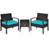 3 Pieces PE Rattan Wicker Sofa Set with Washable and Removable Cushion for Patio
