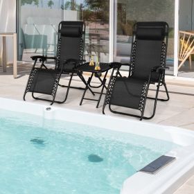 3 Pieces Folding Portable Zero Gravity Reclining Lounge Chairs Table Set (Color: black)