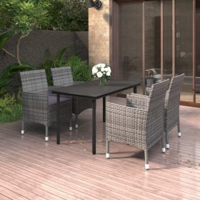 5 Piece Patio Dining Set with Cushions Poly Rattan and Glass (Color: Gray)