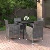 5 Piece Patio Dining Set with Cushions Poly Rattan and Glass