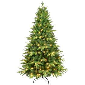 6 Feet PE & PVC Christmas Tree With Lights, Unique Christmas Tree Pre-lit 1228 Branch Tips, 350 Warm White LEDs And Metal Brackets, Art Christmas Tree (Color: green)