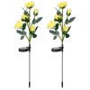 2Pcs Solar Powered Lights Outdoor Rose Flower LED Decorative Lamp Water Resistant Pathway Stake Lights