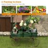 Wooden Wagon Plant Bed with Metal Wheels for Garden Yard Patio