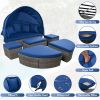 GO Outdoor rattan daybed sunbed with Retractable Canopy Wicker Furniture, Round Outdoor Sectional Sofa Set