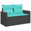 6 Piece Patio Sofa Set with Cushions Black Poly Rattan
