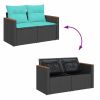 6 Piece Patio Sofa Set with Cushions Black Poly Rattan