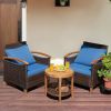 3 Pieces Patio Wicker Furniture Set with Washable Cushion and Acacia Wood Tabletop