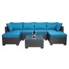 Outdoor Garden Patio Furniture 7-Piece PE Rattan Wicker Cushioned Sofa Sets and Coffee Table