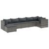 7 Piece Patio Lounge Set with Cushions Gray Poly Rattan