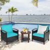 3 Pieces Patio Wicker Furniture Set with Washable Cushion and Acacia Wood Tabletop