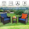 3 Pieces Patio Wicker Furniture Set with Washable Cushion and Acacia Wood Tabletop