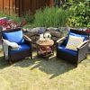3 Pieces Patio Wicker Furniture Set with Washable Cushion and Acacia Wood Tabletop