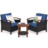 3 Pieces Patio Wicker Furniture Set with Washable Cushion and Acacia Wood Tabletop
