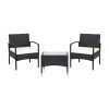 3 Pieces Patio Wicker Rattan Furniture Set with Cushion for Lawn Backyard