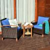 3 Pieces Patio Wicker Furniture Set with Washable Cushion and Acacia Wood Tabletop
