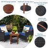 3 Pieces Patio Wicker Furniture Set with Washable Cushion and Acacia Wood Tabletop