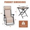 3 Pieces Folding Portable Zero Gravity Reclining Lounge Chairs Table Set