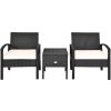 3 Pieces PE Rattan Wicker Sofa Set with Washable and Removable Cushion for Patio