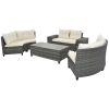 8-pieces Outdoor Wicker Round Sofa Set, Half-Moon Sectional Sets All Weather, Curved Sofa Set With Rectangular Coffee Table