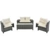 8-pieces Outdoor Wicker Round Sofa Set, Half-Moon Sectional Sets All Weather, Curved Sofa Set With Rectangular Coffee Table