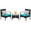 3 Pieces Patio Wicker Rattan Furniture Set with Cushion for Lawn Backyard