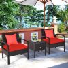 3 Pieces PE Rattan Wicker Sofa Set with Washable and Removable Cushion for Patio