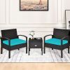3 Pieces PE Rattan Wicker Sofa Set with Washable and Removable Cushion for Patio
