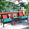 3 Pieces PE Rattan Wicker Sofa Set with Washable and Removable Cushion for Patio