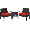 3 Pieces PE Rattan Wicker Sofa Set with Washable and Removable Cushion for Patio