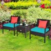 3 Pieces PE Rattan Wicker Sofa Set with Washable and Removable Cushion for Patio