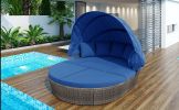 GO Outdoor rattan daybed sunbed with Retractable Canopy Wicker Furniture, Round Outdoor Sectional Sofa Set