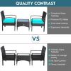 3 Pieces Patio Wicker Rattan Furniture Set with Cushion for Lawn Backyard
