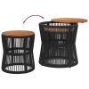 Patio Side Tables 2 pcs with Wooden Top Black Poly Rattan