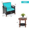 3 Pieces Patio Wicker Furniture Set with Washable Cushion and Acacia Wood Tabletop