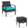 3 Pieces PE Rattan Wicker Sofa Set with Washable and Removable Cushion for Patio
