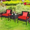3 Pieces PE Rattan Wicker Sofa Set with Washable and Removable Cushion for Patio