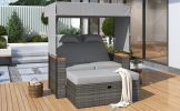 TREXM 2-Piece Rattan Outdoor Patio Bench Lounge Roof Set, Effective UV Protection Fabric & Waterproof Cushions and Adjustable Backrest for Garden