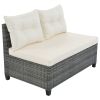 8-pieces Outdoor Wicker Round Sofa Set, Half-Moon Sectional Sets All Weather, Curved Sofa Set With Rectangular Coffee Table