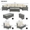 8-pieces Outdoor Wicker Round Sofa Set, Half-Moon Sectional Sets All Weather, Curved Sofa Set With Rectangular Coffee Table