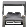 TREXM 2-Piece Rattan Outdoor Patio Bench Lounge Roof Set, Effective UV Protection Fabric & Waterproof Cushions and Adjustable Backrest for Garden
