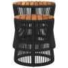 Patio Side Tables 2 pcs with Wooden Top Black Poly Rattan
