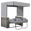 TREXM 2-Piece Rattan Outdoor Patio Bench Lounge Roof Set, Effective UV Protection Fabric & Waterproof Cushions and Adjustable Backrest for Garden