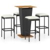 5 Piece Patio Bar Set with Cushions Poly Rattan Black