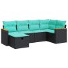 6 Piece Patio Sofa Set with Cushions Black Poly Rattan