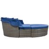 GO Outdoor rattan daybed sunbed with Retractable Canopy Wicker Furniture, Round Outdoor Sectional Sofa Set