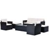6-piece All-Weather Wicker PE rattan Patio Outdoor Dining Conversation Sectional Set with coffee table, wicker sofas, ottomans