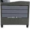 5-Piece Outdoor Patio Rattan Sofa Set; Sectional PE Wicker L-Shaped Garden Furniture Set with 2 Extendable Side Tables; Dining Table and Washable Cove