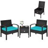 3 Pieces PE Rattan Wicker Sofa Set with Washable and Removable Cushion for Patio