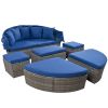 GO Outdoor rattan daybed sunbed with Retractable Canopy Wicker Furniture, Round Outdoor Sectional Sofa Set