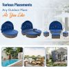 GO Outdoor rattan daybed sunbed with Retractable Canopy Wicker Furniture, Round Outdoor Sectional Sofa Set